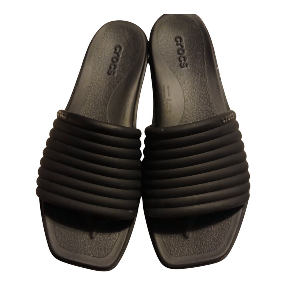 Crocs Women's Miami Slide Sandals Black Size W8 Casual Comfort Preowned